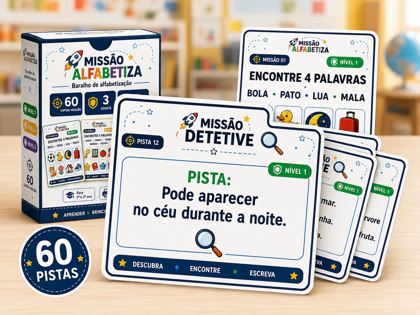 Carta-Missão do Desafio Detetive ao lado de uma pista impressa