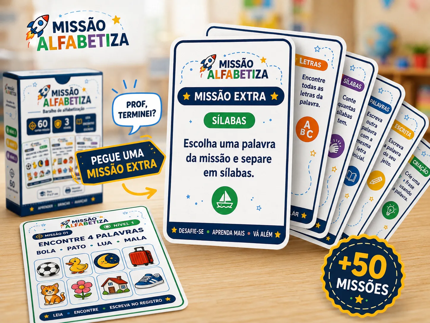 Cartas Missão Extra abertas sobre a mesa