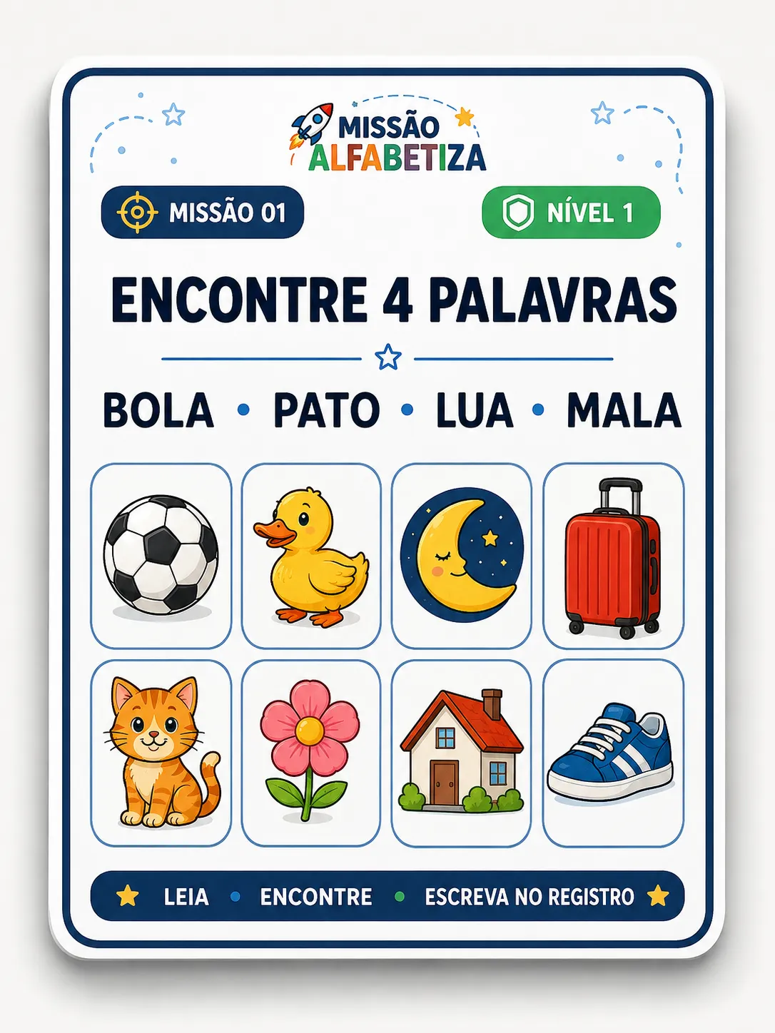 Carta-Missão do Nível 1 do Baralho Missão Alfabetiza