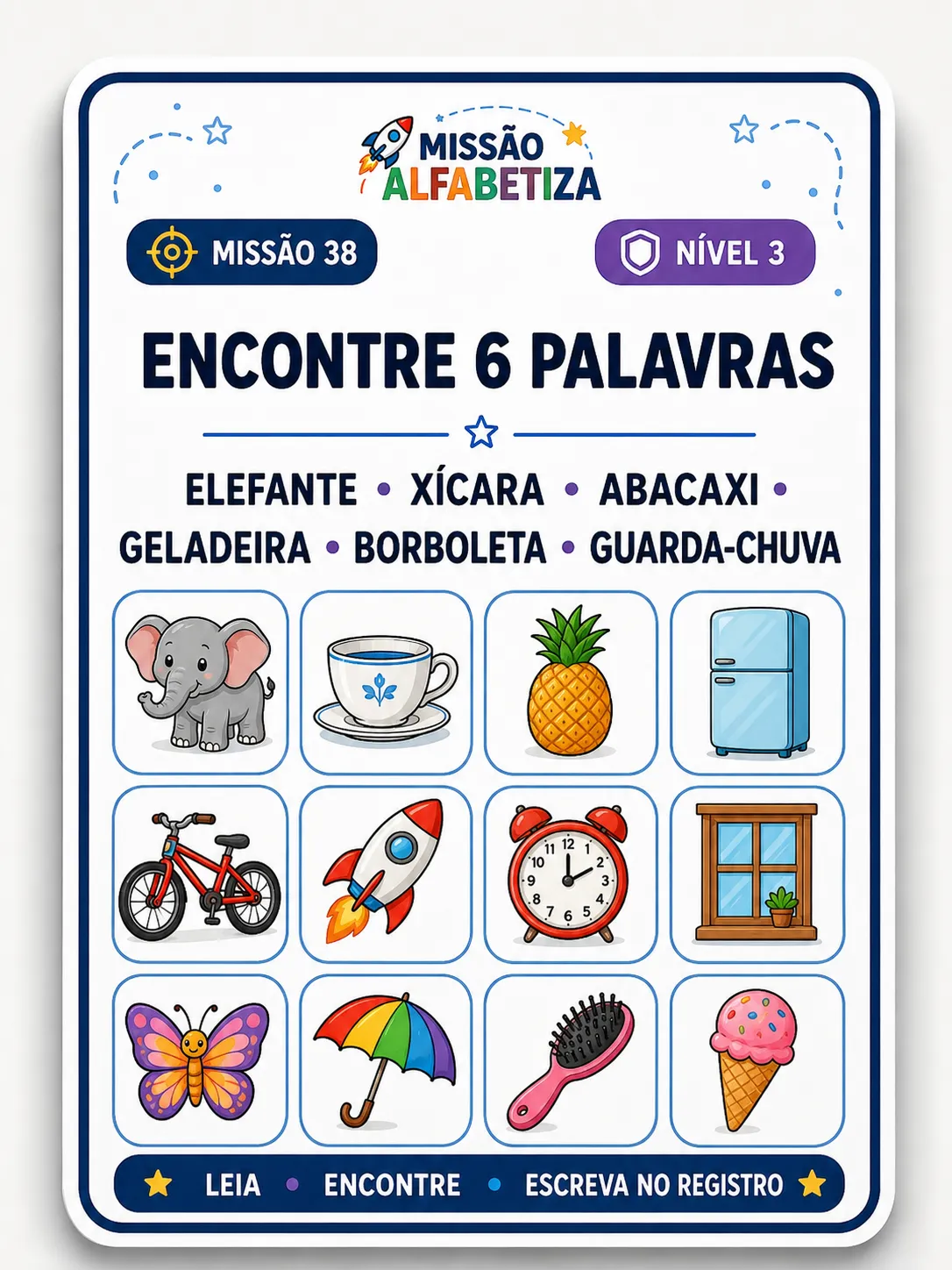 Carta-Missão do Nível 3 do Baralho Missão Alfabetiza