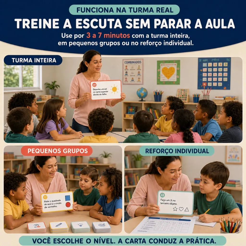 Cartas do Ouvi, Fiz! sobre a mesa da professora, prontas para a aplicação em sala de aula